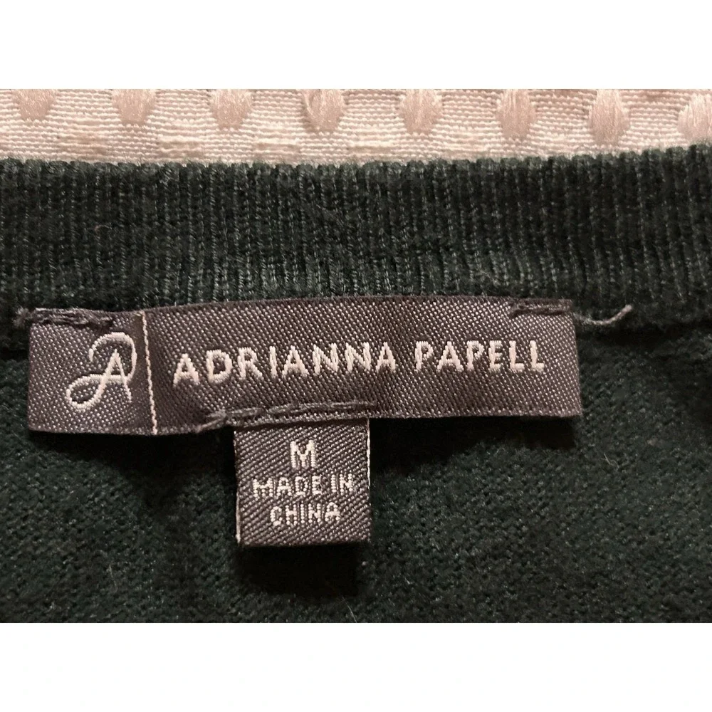 Adrianna Papell Sweater Women's Medium Christmas Party Green V-Neck Sheer Sleeve